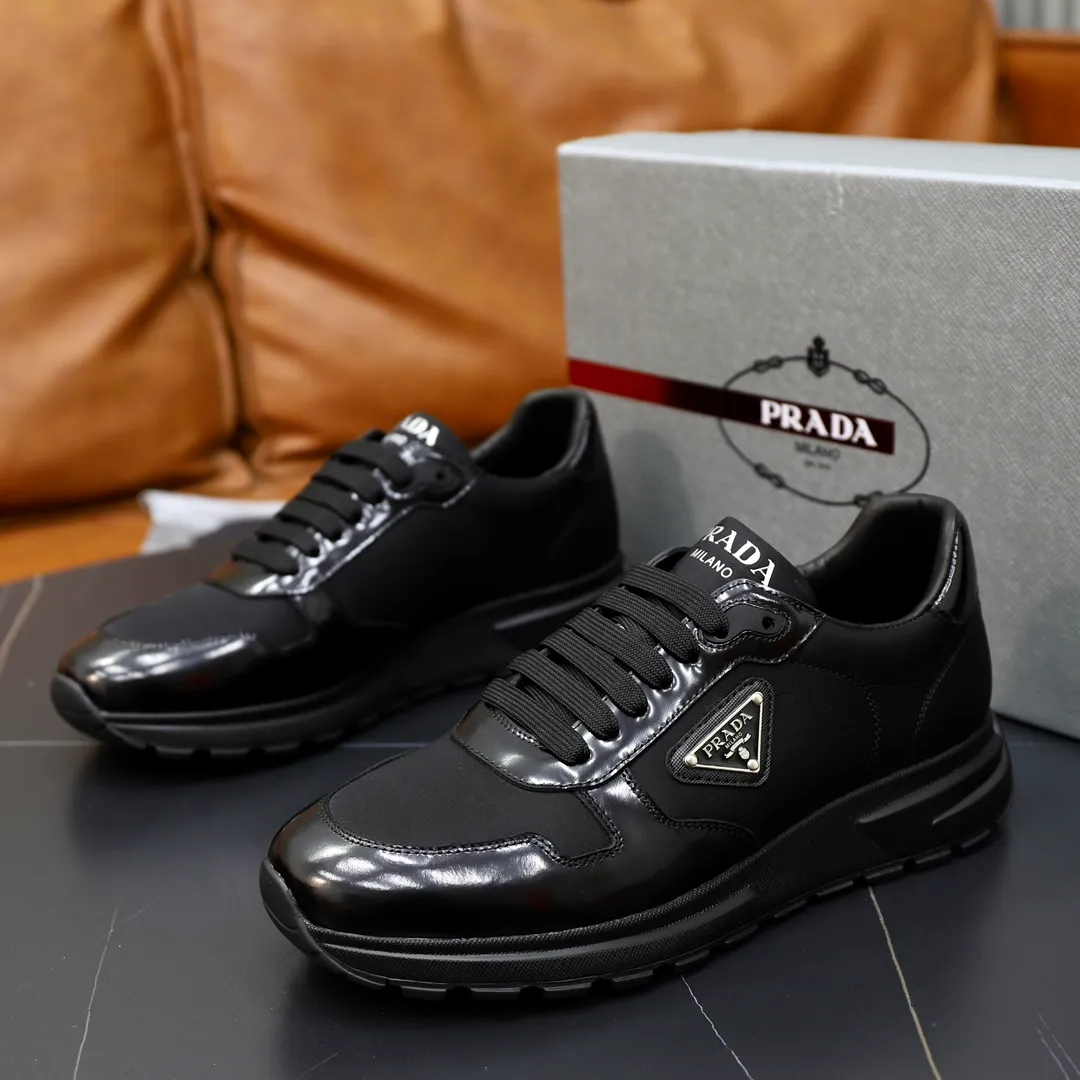 Men's shoes 💰600💰🙅‍♂️🙅‍♂️🙅‍♂️ [PRADA] Prada - High-end quality original order - Upper: Nappa calfskin, tumbled calfskin spliced stretch cloth surface, tongue high frequency brand logo - Lining: water-dyed cowhide - Outsole: ultra-light TPU foam rubber; two-color molded outsole -Ultra-high quality control and fine workmanship: outstanding (high-end, extravagance, grade) -Size: 38-44 (45 can be customized)